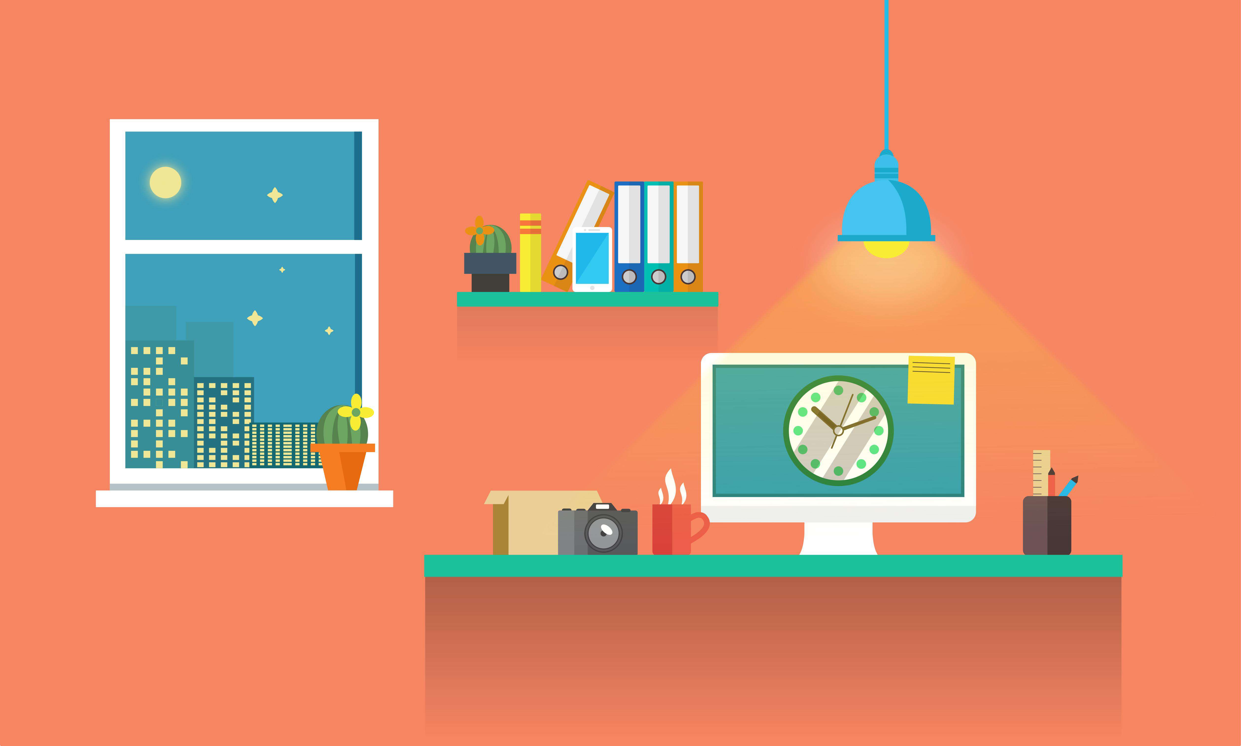 Work Desk - Working Till Late - Illustration